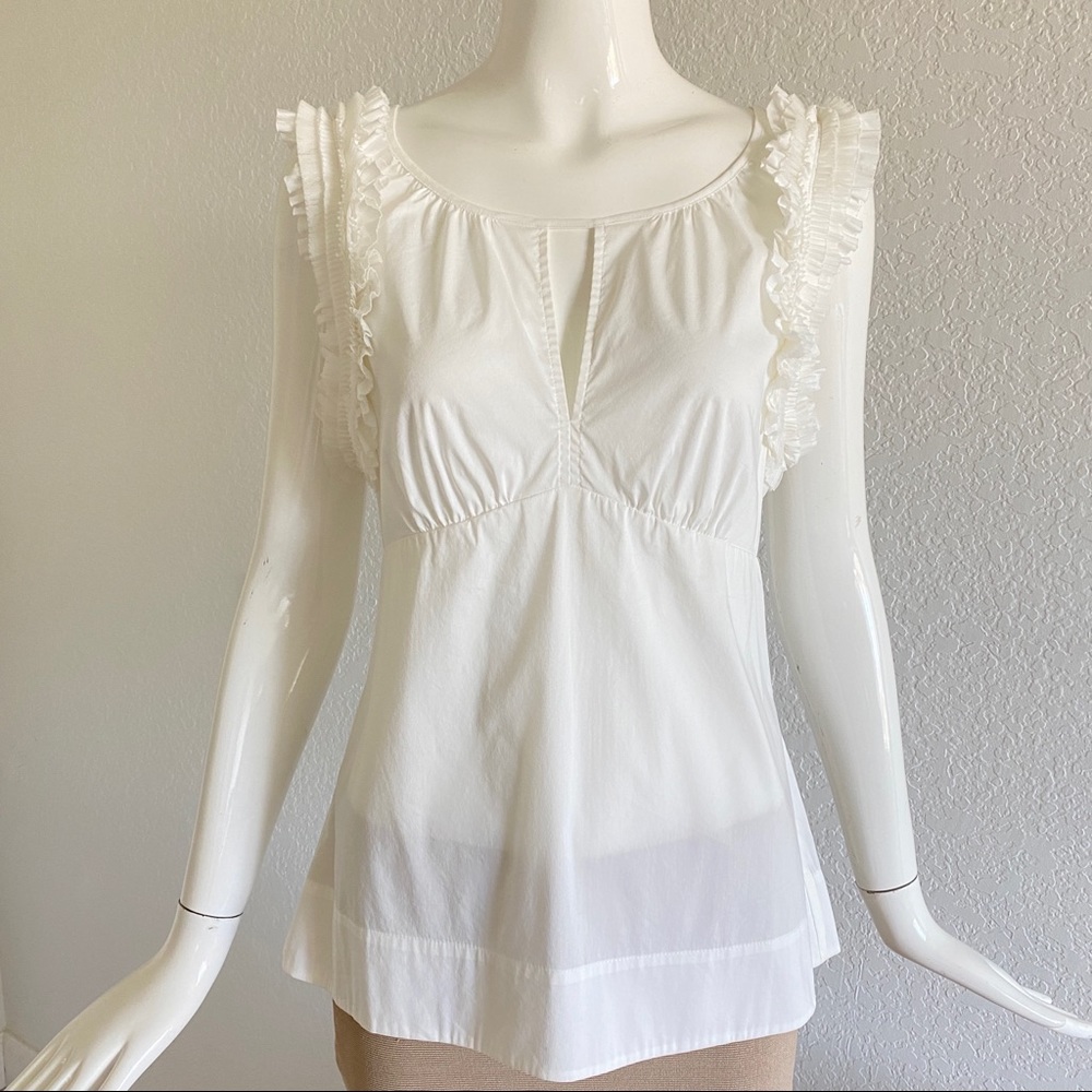 Bcbg Maxazria white ruffle trim blouse